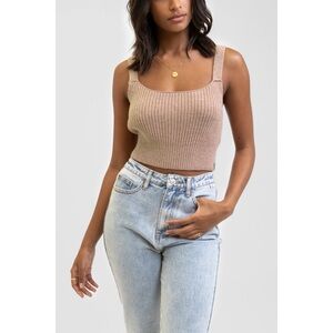 Rhythm Lila Knitted Cropped Top Gold Flecked Yellow Cream Cozy Lounge